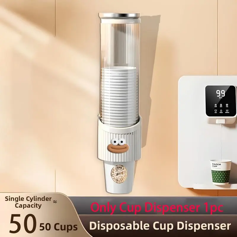 1PC Wall Mounted Disposable Cup Dispenser for Bathroom, PP Thickened Material, Smooth Cup Extraction, No Drilling Adhesive Installation, Automatic Cup Holder for Water Dispenser, Kitchen Organizer