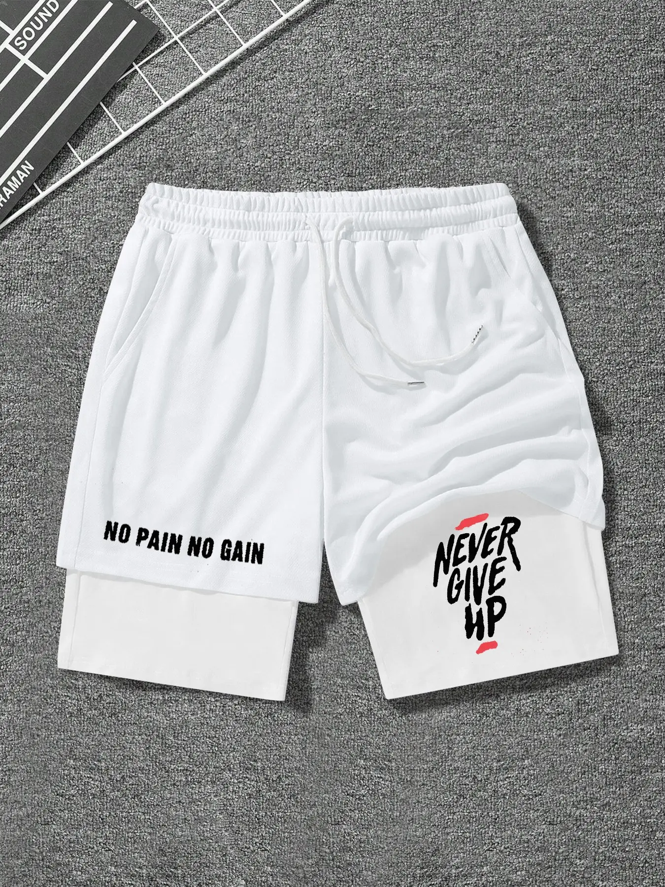Men's 2-In-1 Gym Workout Shorts, Motivational Graphics, Compression Liner, Quick Dry Breathable Fabric, Fitness, Training, Bodybuilding, Stretch Shorts, Stretchy Breathable Shorts