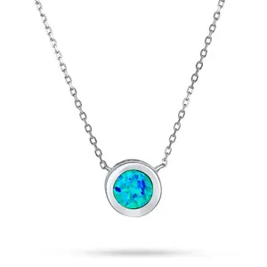 Classic 1CT Solitaire Bezel Set Opal Pendant Necklace 14K Gold Plated Silver