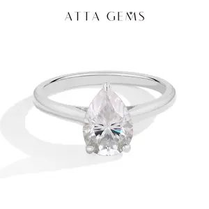 2.0CT Pear Cut Synthetic Moissanite ring Simple Style Anniversary EngagementGift Beauty Jewelry R148