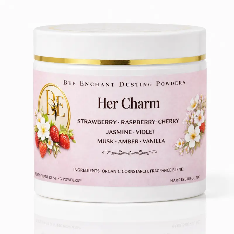 Bee Enchant’s H.E.R Charm Custom Body Dusting Perfume Powder- Scented - Finely Milled powder Talc-Free Fragrance Vanilla Daily- Natural Shower Powder