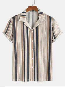 Men's Striped Print Short Sleeve Polo Shirt, Loose Casual Classic Comfy Vibe Fashion Top for Summer, Men's Clothes for Daily Wear, Menswear