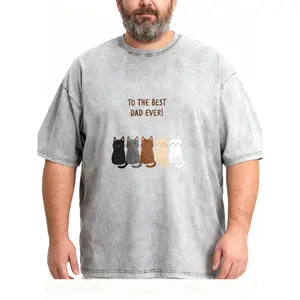 Men's Plus Size "Best Dad Ever" Cats Washed T-Shirt, Cat Lover Father's Day Short Sleeve Tee