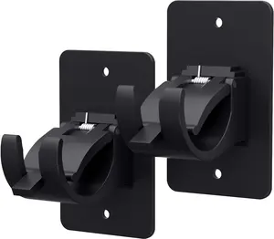 2 Pieces Self Adhesive Curtain Rod Bracket, Universal Plastic Curtain Rod Holders, No Drill Curtain Rod Brackets Curtain Rod Hooks for Bathroom, Bedroom, Livingroom, Kitchen (Black)