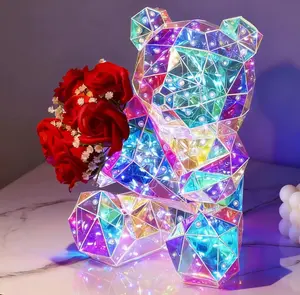 LED Bouquet Bear Light, Desktop Glowing Bear with Color-Changing Effects, Fairy Display Lamp. Perfect for home decor, proposals, weddings, birthdays, gifts, Christmas, Valentine's Day, and holiday displays. Atmospheric night light with elegant gift box.
