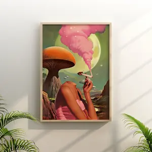 70s Art Vintage Surreal Poster Wall Art Egoless Abstract Aesthetic Room Decor Retro Mu.sh.room Moon Woman Poster Prints Wall Decor Picture Living Room Bedroom Bathroom No Frame Multi Size