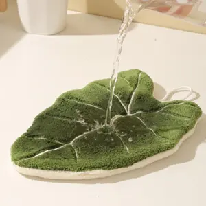 New Leaf Design Hanging Towel, Thick Coral Fleece Absorbent Kitchen Cloth, Bathroom Home Hand Towel, Durable Household Cleaning Tool