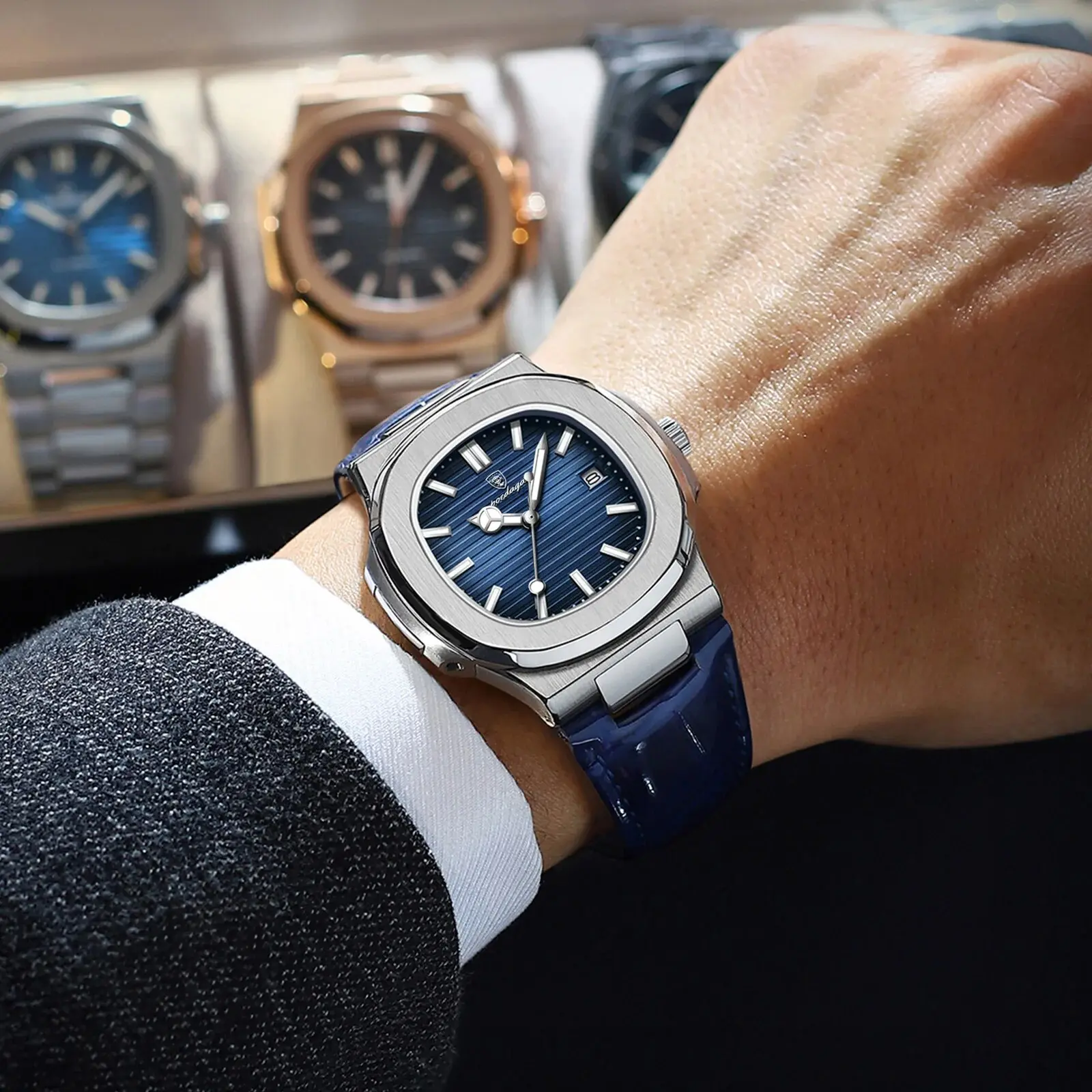 Casual Square Men's Watch Waterproof Date Luminous Leather Man Quartz Watch High Quality Luxury Fashion Watches For Men Reloj para Hombre