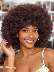 Women's African Bomb Head Curly Wig, 70s Elastic Puffy Synthetic Hair, Daily Party Use, Short Wigs, All Seasons