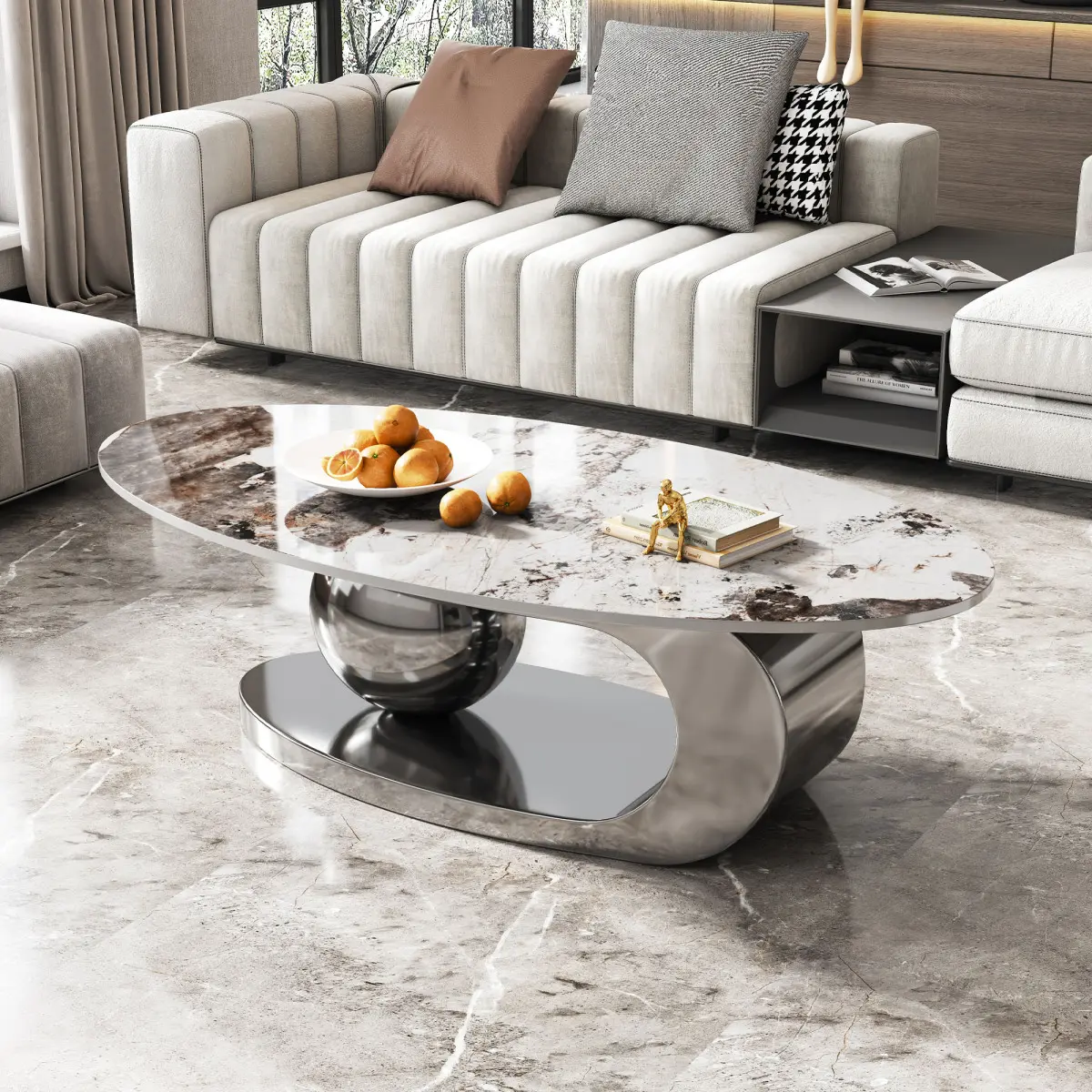 Gray + White+Multi + Faux Marble + Stainless Steel