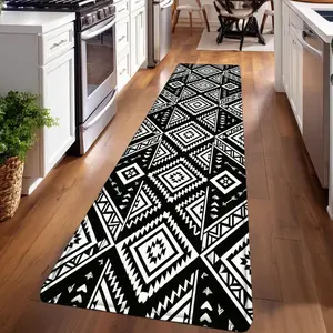 1PC， Black and White Geometric Diamond Pattern strip rugs, home décor, bathroom mats, entryway mats, bathroom non-slip mats, indoor entrance rugs, bedroom bedside mats, kitchen mats, hallway rugs, flannel sponge rugs, hallway runner rugs