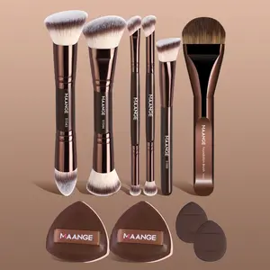 MAANGE 10pcs Makeup Tools Including 6pcs Makeup Brushes and 4pcs Powder Puff Accessories, Professional Cosmetic Tools Kit for Flawless Application, Makeup Accessories Gifts for Friends, Makeup Tools Set