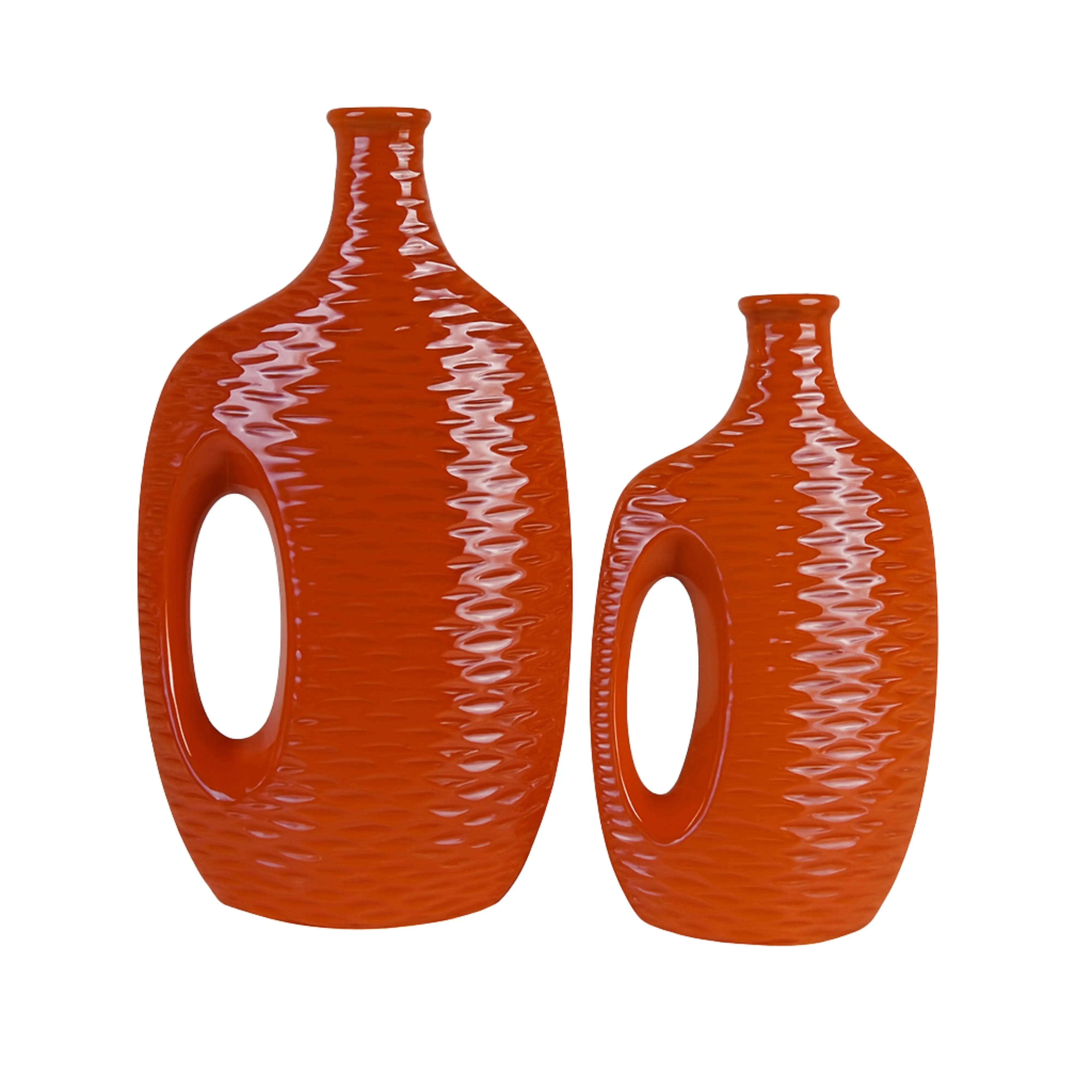 Vintage-Style Orange Ceramic Vase Duo