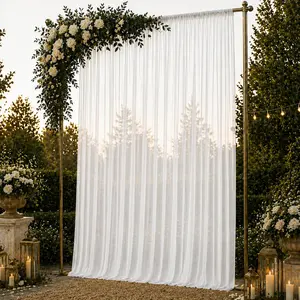 10ft x 14ft Chiffon Backdrop Curtain Panel – White Durable Flame Resistant Sheer Draping Fabric with Rod Pocket