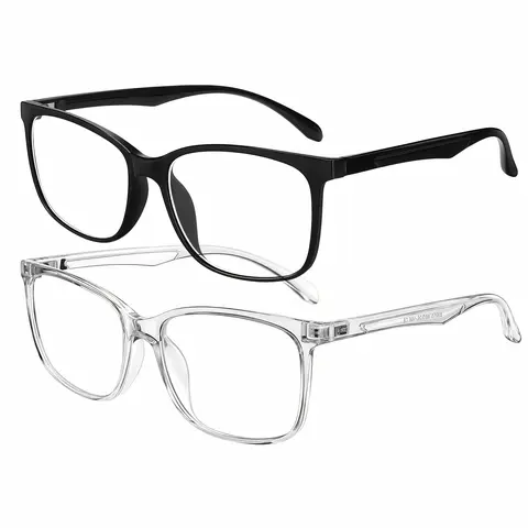 EUNOIALENS Women's Blue Light Protection Non-Prescription Glasses (2PCS) - Full Rim Plastic Frame, UV Protection Tinted Lenses, Glasses for Women, Daily Use for Computer, Phone