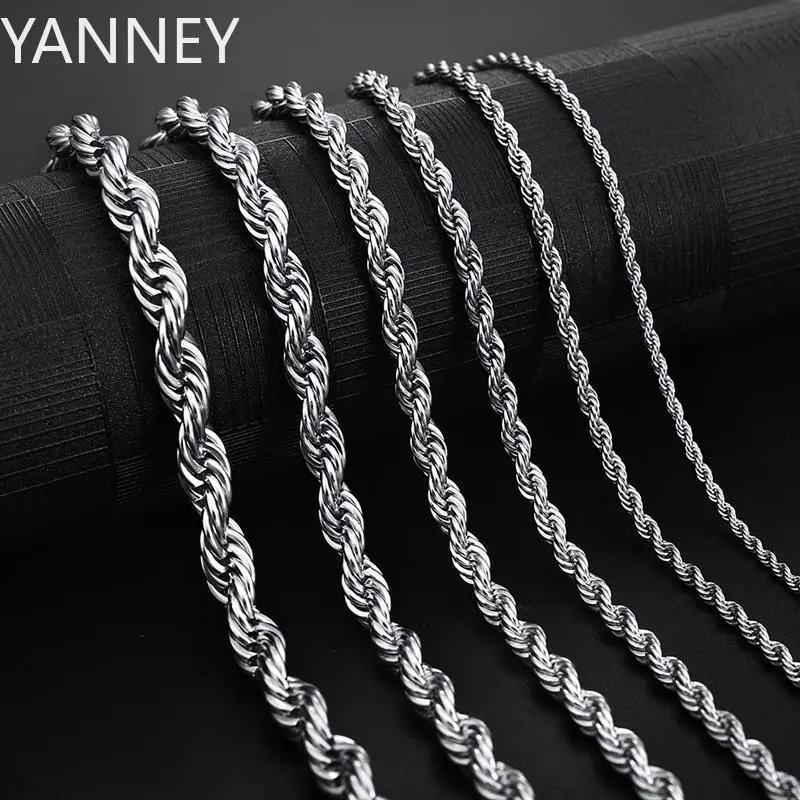 925 Sterling Silver 2/3/4MM 16-24 Inches Rope Chain Necklace For Men Women Fashion Punk Wedding Party Gifts Jewelry Charm