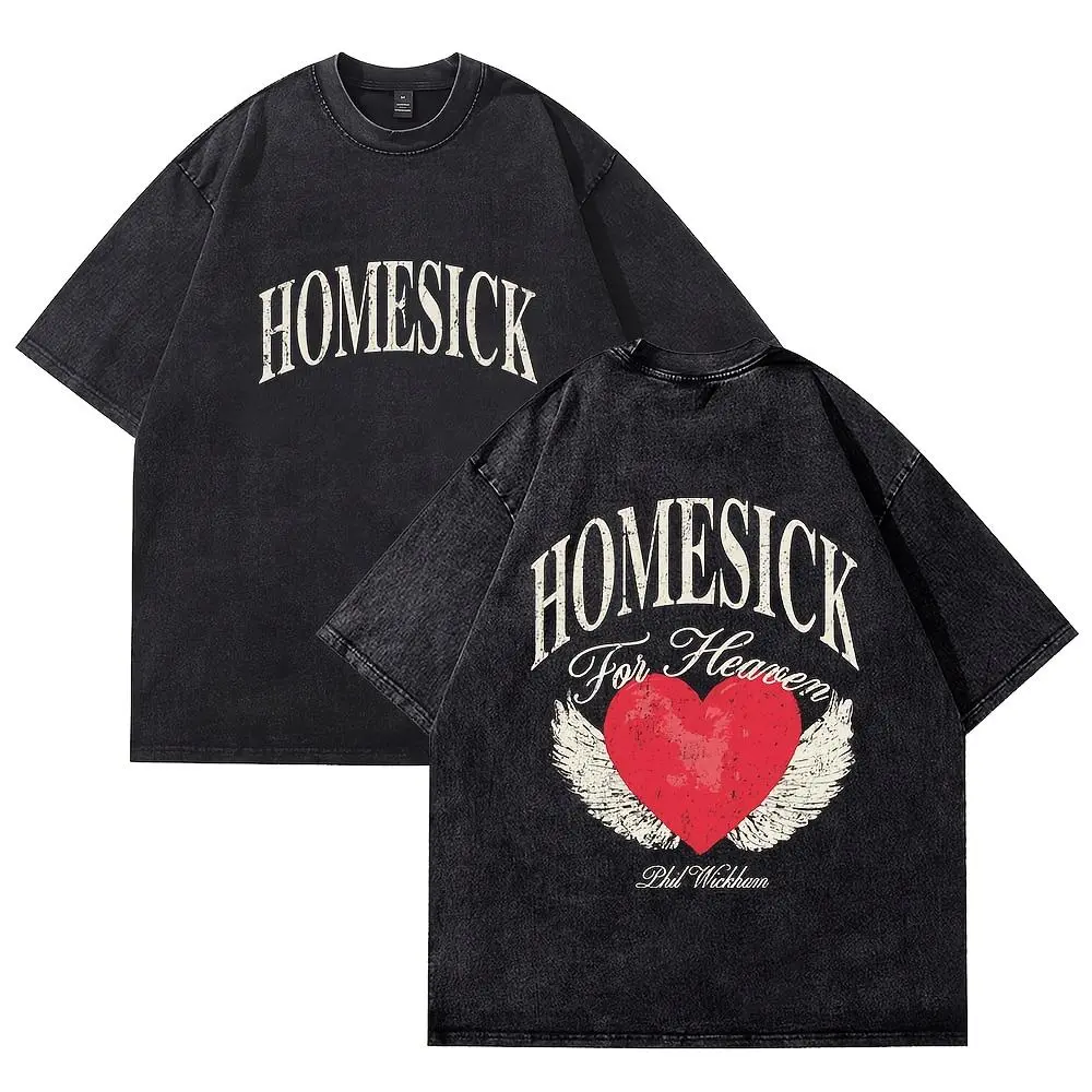Phil Wickham Homesick For Heaven Heart Ache Washed Cotton Tee Women Men Crewneck Short Sleeve T-shirt Round Neck Menswear