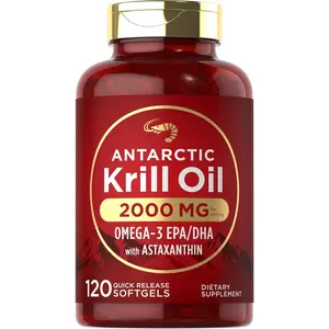 Antarctic Krill Oil 2000mg | 120 Softgels | Omega-3 EPA, DHA, with Astaxanthin Supplement Sourced from Red Krill | Maximum Strength | Laboratory Tested | Non-GMO and Gluten Free