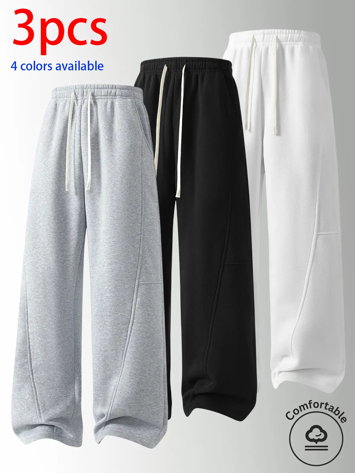 3-pack men’s long pants, men’s patchwork long pants, men’s casual athletic pants.Loose straight fit with an elastic drawstring waist, 3D line patchwork design that conceals curves and creates a slimming effect for all body types.It’s a versatile piece for