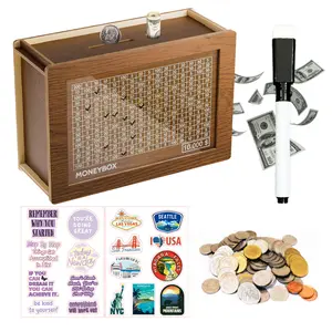 【Mother's Day Gift】Cash Vault Wooden Savings Box,Wooden Cash Saver Money Box,Wooden Piggy Bank Coin Bank with Counting Target,Wooden Coin Bank for Boys and Girls