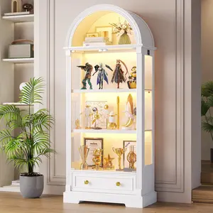 FREDEES Curio Cabinet with Glass Doors, 72" Tall Arched Display Cabinet with Human Sensor Lights, 4-Tier Display Case for Collectibles Bookcase Living Room