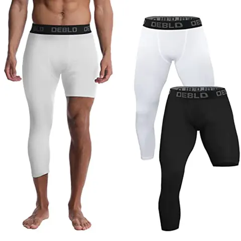 AYJKSEVEN Men's Asymmetrical 3/4 Single-Leg Compression Leggings - High Compression Gym Activewear, 13% Spandex, Comfy Supportive Bottoms, Casual Sports Bottoms, Machine Washable for Athletic Training