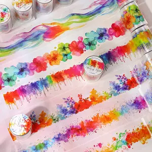 1 Roll Bag PET Material Decorative Adhesive Tape, Colorful Flow Series Gradient Theme, Perfect for Creative Scenic Crafting and Decoration