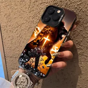 Faith in the Cross the Lion Pattern Acrylic TPU mobile phone case for iPhone 17AIR 16ProMax 15 14 13 12 11 Plus cases camera full protector fashion high quality design fingerprint resistant gift anti drop durable Bow cute cartoon monkey design