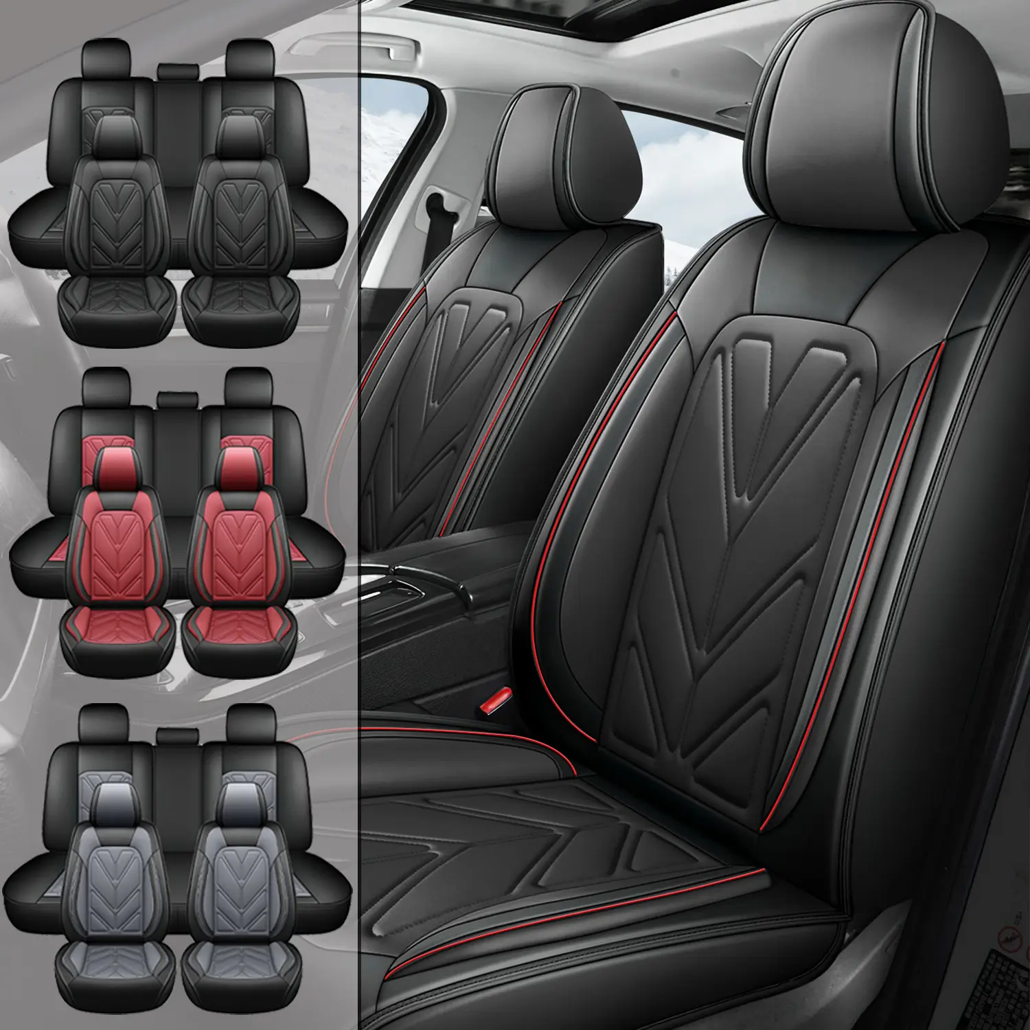 Arespark Luxury Leather Car Seat Covers Full Set Protectors, Breathable airbag Compatible for 5 Seats ,Front And Rear Bench Universal Fit for Kia K5 Sorento Seltos Sportage Forte Optima Rio 2007-2025