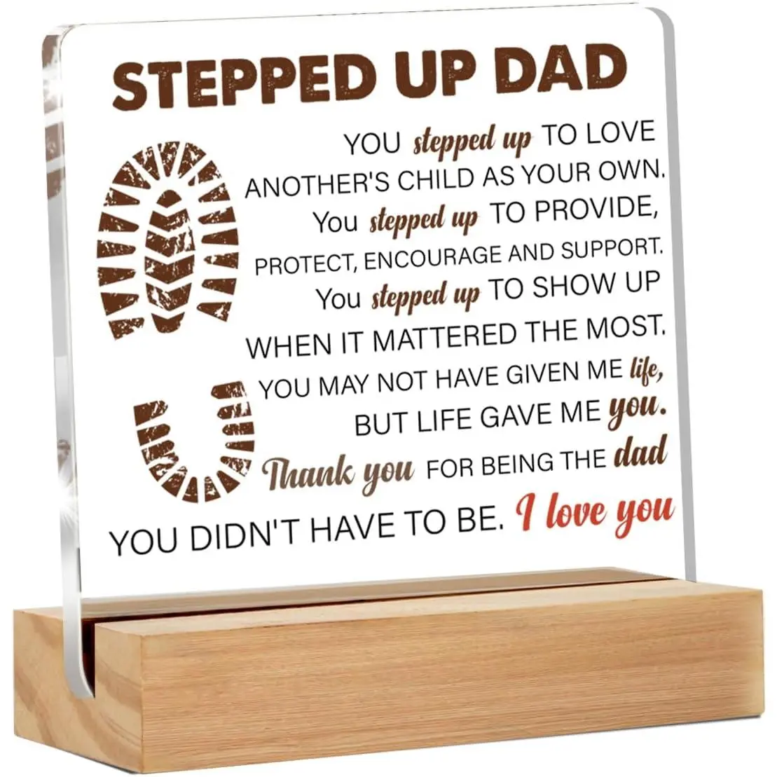 Stepdad Gifts from Stepdaughter Stepson for Fathers Day, Gifts for Step Father Bonus Dad Birthday Christmas Father's Day, Stepped up Dad Acrylic Desk Decorative Sign for Home Decor, 4 x 4 Inches