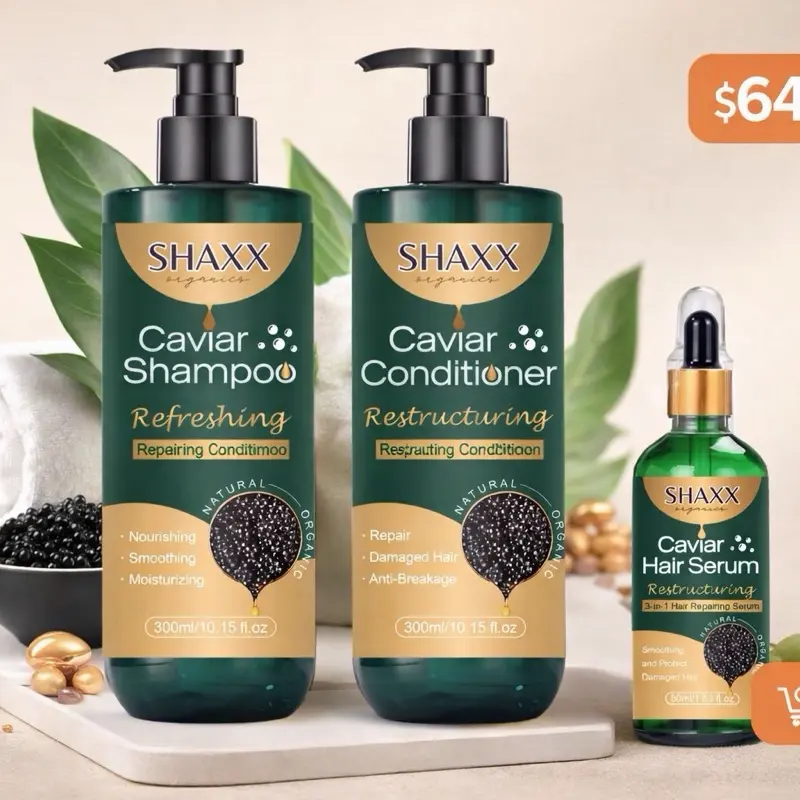 Caviar Complete Hair Repair System Bundle x3 Shampoo Conditioner & Restructuring Hair Serum for Deep Repair Hydration Frizz Control Shine for Dry Damaged Color-Treated Hair