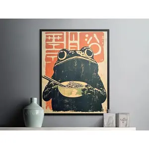 Retro Frog Ramen Poster, Frog Eating Ramen Print, Ramen Noodles Wall Art, Quirky Kitchen Decor, Japanese Inspired Poster, Unique Wall Art