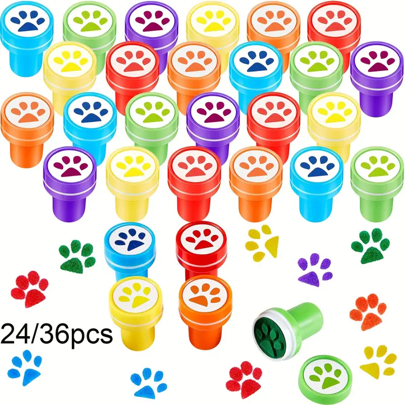 12/24Pcs  Dog Paw Print Stamps Self-Inking Mini Teacher's Stamps Colourful Party Gift Set Crafts Scrapbooking Suitable for Classroom Educational Activities