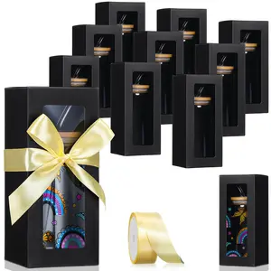12oz/16oz/20oz Glass Cup Gift Box Set, 12pcs/set Including 12pcs Glass Cup & 12pcs Gift Box & 12pcs Ribbon, Gift Wrapping Supplies for Birthday Wedding Graduation, Gift Box Design