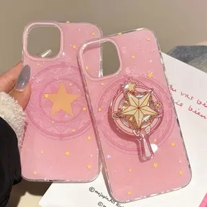 Sakura Case for iPhone 17 Pro Max | Cardcaptor Sakura Design, Rotating Stand + Shockproof Shell | Anime Phone Cover