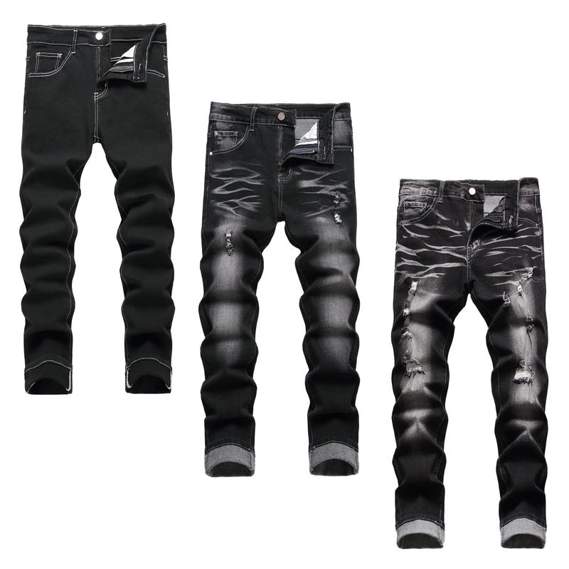 JUNBAOSS Men's 1-3 Pack Slim Fit Stretch Jeans Ripped Skinny Jeans for Men, Distressed Straight Leg Fashion Casual Popular Chic Comfort Flex Waist Denim Pants, Menswear Classic Street Style Cotton Fabric Jean Natural Hipster Personalized Stylish Jeans