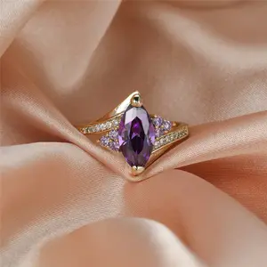 Amethyst Rings Women Ring Men Jewellery Girl Finger Vintage Female Purple Crystal Stone Jewelry Charm Thin Wedding Rings For Women Luxury Leaf Zircon Engagement Ring