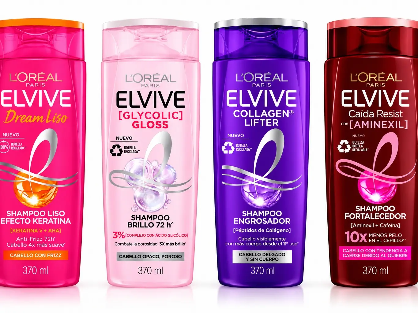 L'Oréal Paris Elvive Shampoo 370ml – Choose Your Formula | Dream Liso, Glycolic Gloss, Collagen Lifter or Caída Resist Aminexil