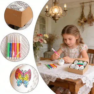 Easter DIY Hand-Painted Egg Kit, Decorative Eggs, Customizable Eggs, 6 Colored Pens, Art Markers Set Included Chick & Bunny-Themed Eggs for Spring Celebrations, Craft Activity for Kids & Family, Holiday Gift Set with Pastel Colored Egg Shells
