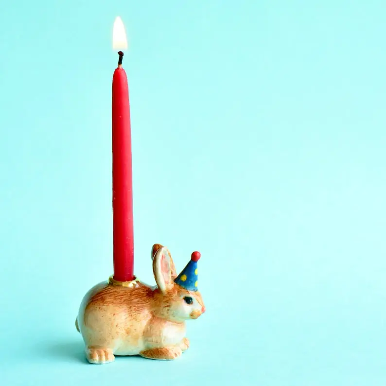 Year of the Rabbit BUNNY Cake Topper | Porcelain Figurine | Camp Hollow Collectable Heirloom Art | Birthday Candle Holder | Collect them All