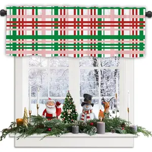 Christmas Valances for Windows, 54 x 18 Inch Christmas Kitchen Curtains, Rod Pocket Green Red Buffalo  Winter Short Curtains for Kitchen Living Room Bedroom