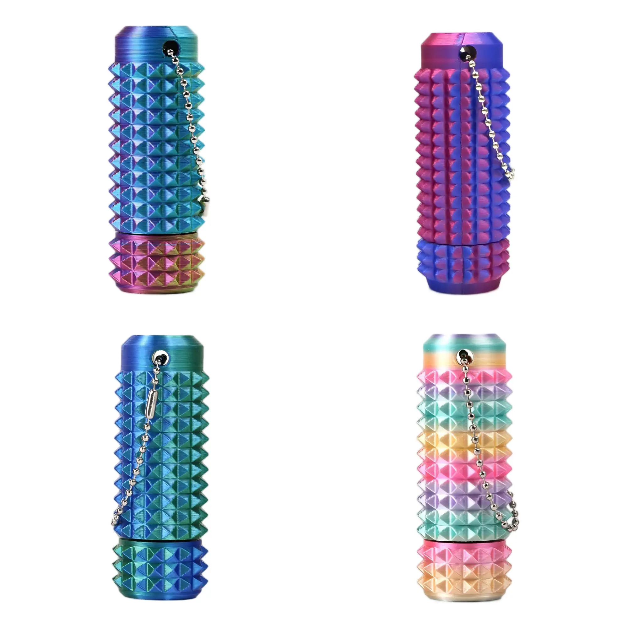 3D Printed Spiky Stress Relief Fidgeting Keyring - Rotatable Hard Pointed Sensory Grippie, Small Unisex Anxiety Relief Pocket Toy, Adult Pain Stim Fidget Spinner, Christmas Stocking Stuffer Novelty Gift