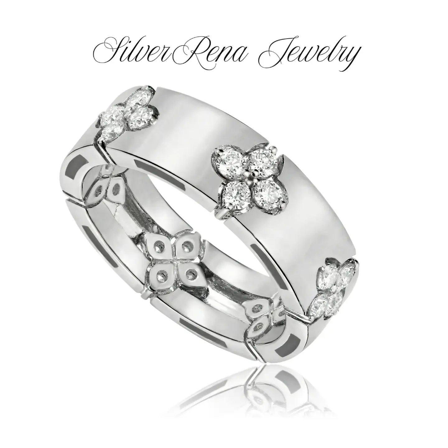 S925 Elegant Flower Ring with Hollow Floral Design, Hypoallergenic Sterling Silver and 5A Cubic Zirconia Ring Jewelry for Women, Couple Ring, Wedding & Engagement Ring, Ideal Gift for Her, Valentine's Day, Mom's Birthday Mother's
