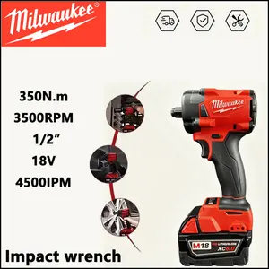 Milwaukee M18 18V Brushless Cordless 1/2" Impact Wrench - 350N.m Max Torque, 3500RPM No-Load Speed, 4500IPM Impact Rate, Tool Only or Kit with 1  Battery & Charger for Automotive Repair and Heavy Duty Work