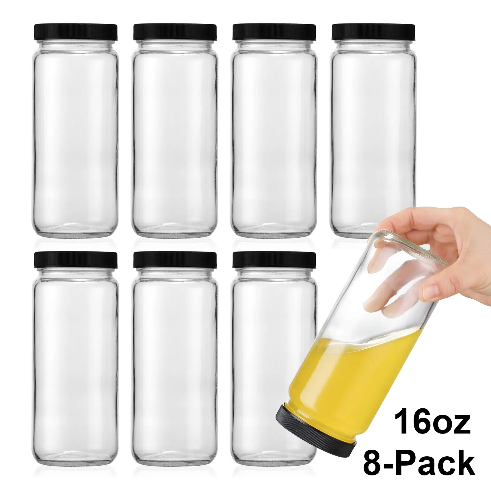 16oz Clear Glass Jar with Lid, Airtight Glass Jar, Leakproof Jar for Juice Storage, Kitchen Utensils & Gadgets, Canister, Containers