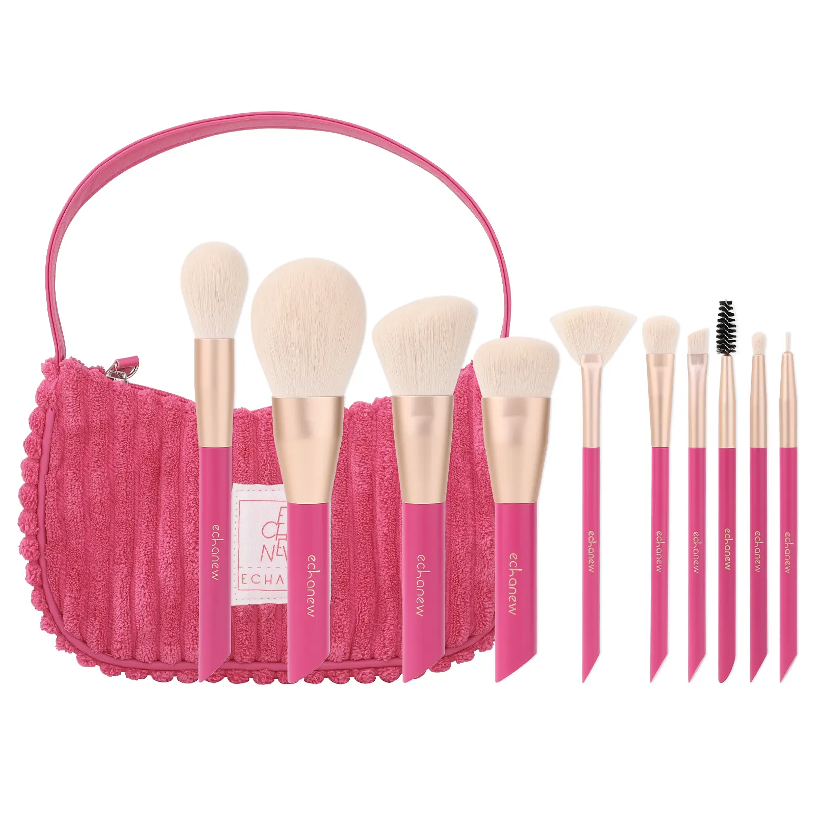 【ECHANEW】 10pcs Professional Makeup Brush Set with Pink Plush Travel Case, Ultra-Soft Synthetic Bristles, Full Face Essential Makeup Tools for Foundation, Powder, Eyeshadow, Blending & Contouring, Beginner Friendly waterproof cosmetic bag tiktokshopspring