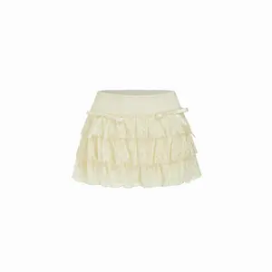 Cider Lace Low Rise Bowknot Ruffle Layered Mini Skort SwimWeek