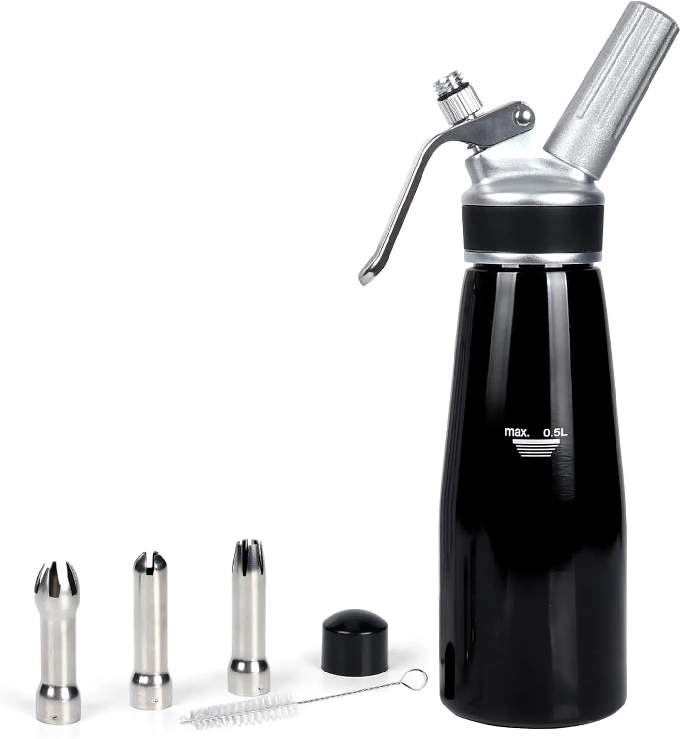 Whipped Cream Dispenser 500ml Cream Whipper With Sturdy   And ,Cream Maker with 3 Decorating Nozzles,Leak Resistant,Use Standard 8 Gram N2O Chargers (Not Included)