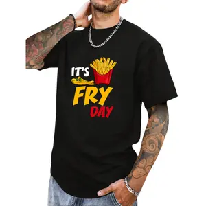 Fun French Fries Print T-Shirt (Unisex) – Retro French Fries Graphic Design, Pure Cotton Short-Sleeve Crew Neck Top, Fun-Themed Apparel for Parties & Leisure, Ideal for Everyday Casual Wear