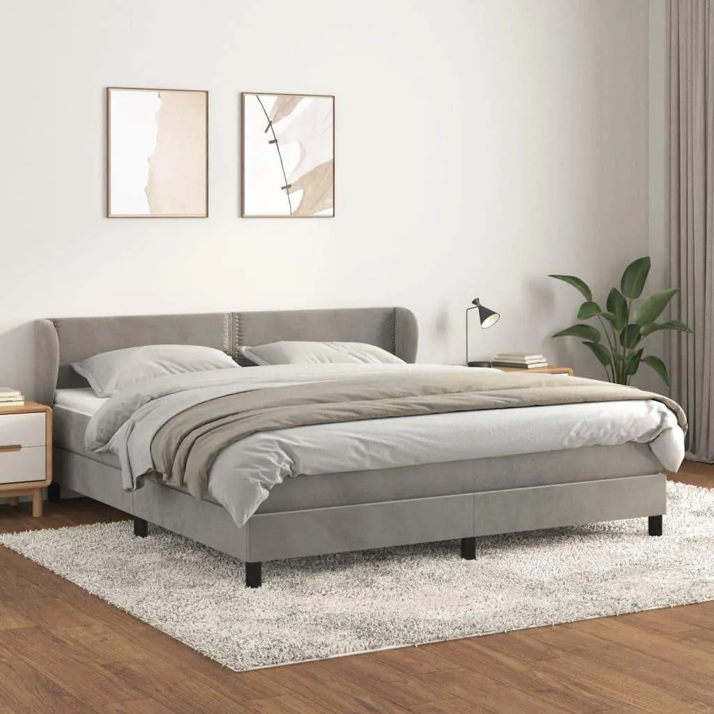 Box Spring Bed with Mattress Light Gray King Velvet